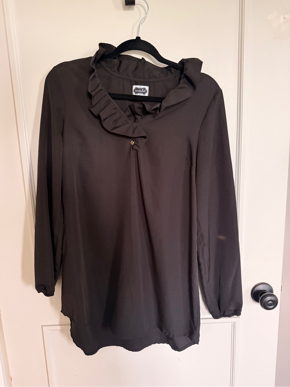 Ruffle Collar Long-Sleeve Blouse - Mudpie- Black